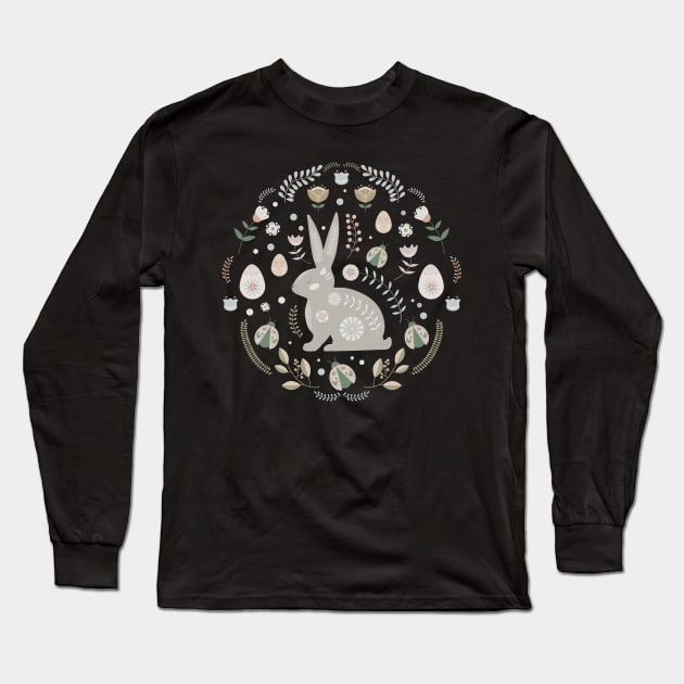 Folk Easter with Floral Motifs - Eggs , Easter Bunny Long Sleeve T-Shirt by Cool Abstract Design